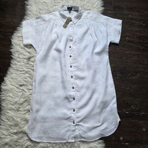 New J.crew Linen White Button-Up Shirt Dress